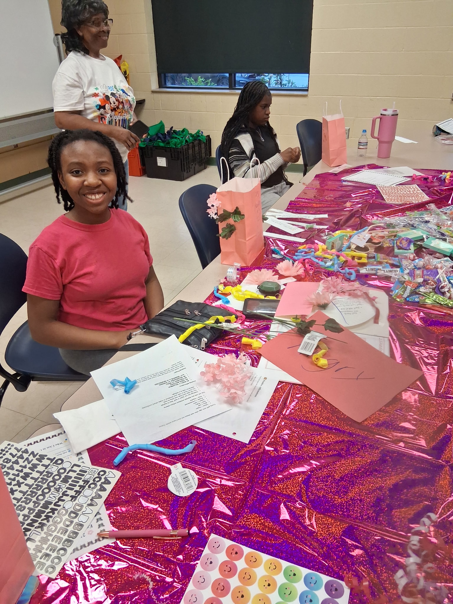 Girls crafting at the table